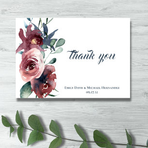 Cartão De Agradecimento Floral Moderno Burgundy Bege Rosa Navy