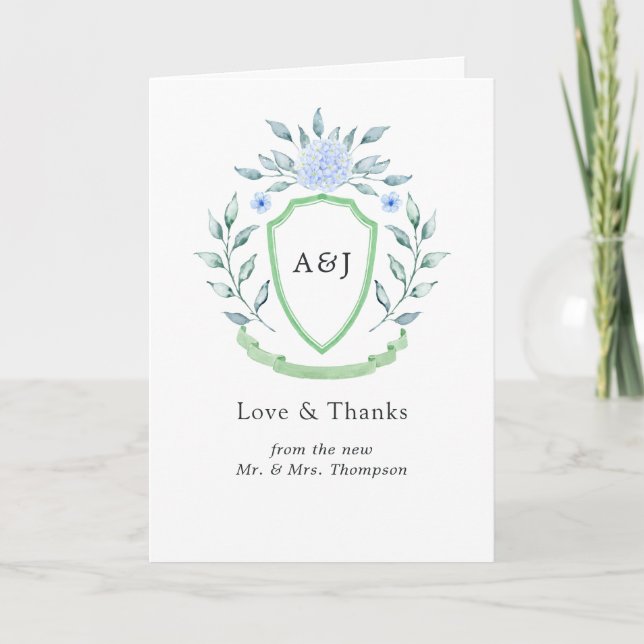 Cartão De Agradecimento Floral Monogramas Crest Wedding Foto (Frente)