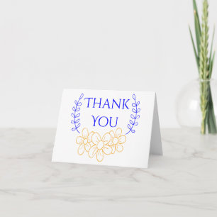 Cartão De Agradecimento Floral Obrigado Coroa Azul Flores Amarelas Dourada