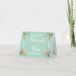 Cartão De Agradecimento Floral Obrigado Mint Verde Rosa Flores