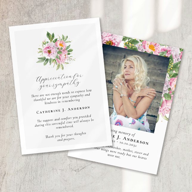 Cartão De Agradecimento Floral Photo Sympathy Funeral Memorial (Criador carregado)