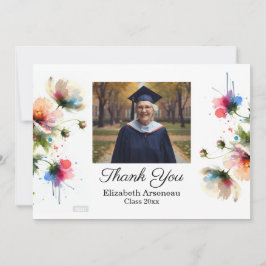 Cartão De Agradecimento Floral Pink Photo Graduation Personalize