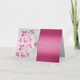 Cartão de Agradecimento Floral Prata e Rosa