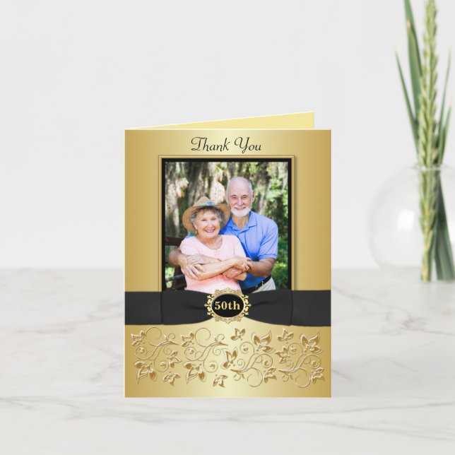 Cartão de Agradecimento Floral Preto de Aniversári (Frente)