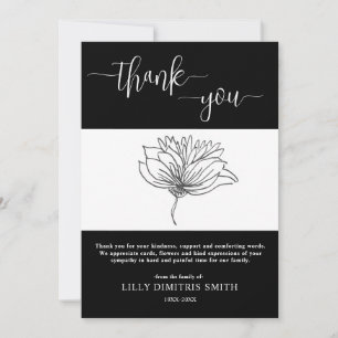 Cartão de agradecimento floral preto de memorial f