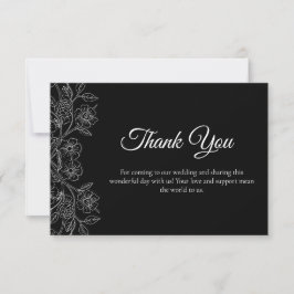 Cartão De Agradecimento Floral Preto e Branco