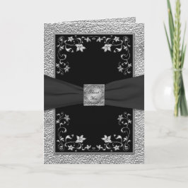 Cartão de Agradecimento Floral Preto e Cinza Chumb