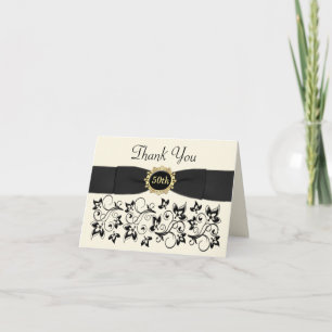 Cartão de Agradecimento Floral Preto Marfim de Ani