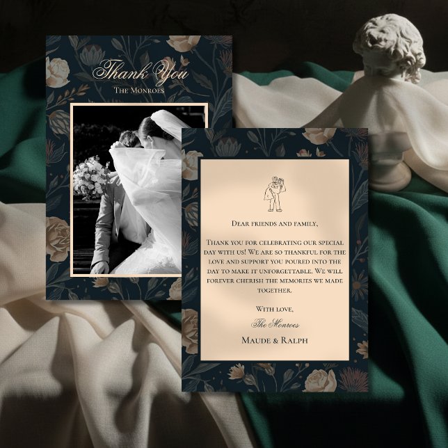 Cartão de agradecimento floral preto moderno conte (Express your gratitude in timeless style with this Contemporary Modern Black Floral Thank You Card! )