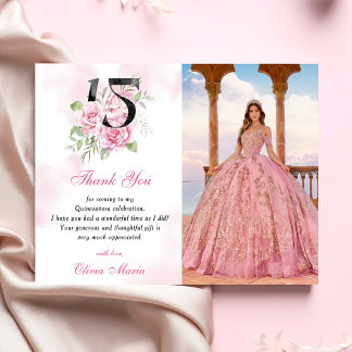 Cartão de agradecimento floral Quinceanera de 15 a
