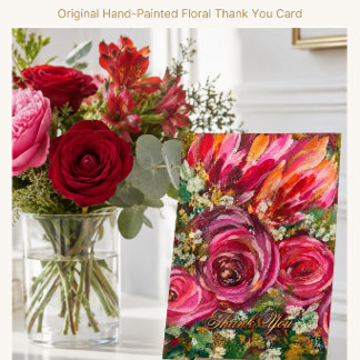 Cartão de Agradecimento Floral Rosa | Arte Pintada