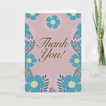Cartão de Agradecimento Floral Rosa Azul