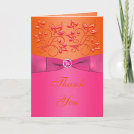 Cartão de agradecimento floral rosa e laranja