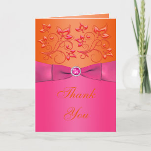 Cartão de agradecimento floral rosa e laranja