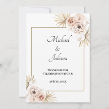 Cartão de Agradecimento Floral Rosa Elegante