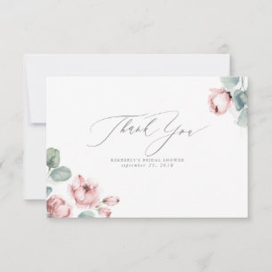Cartão De Agradecimento Floral Rosa Empoeirada Elegante Pequeno Obrigado