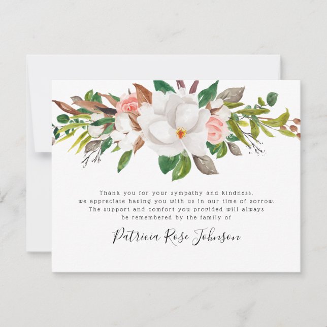 Cartão De Agradecimento Floral Rosa Funeral Memorial Obrigado (Frente)