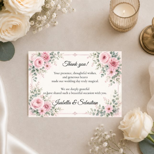 Cartão De Agradecimento Floral Rosa Romântico (Criador carregado)