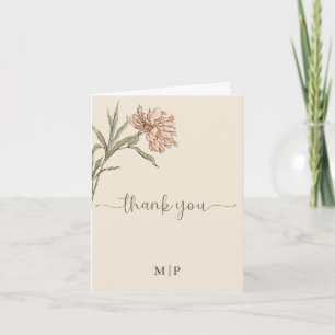 Cartão De Agradecimento Floral Rosa Vintage e Oliva em Aquarela
