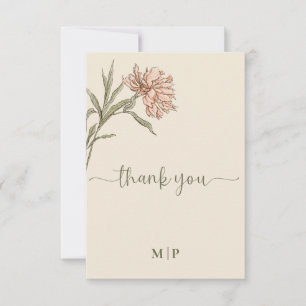 Cartão De Agradecimento Floral Rosa Vintage e Oliva em Aquarela