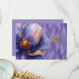 Cartão De Agradecimento Floral Roxo Ampliado em Roxo Brilhante Obrigado