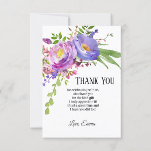cartão de agradecimento floral roxo aquarela