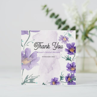 Cartão de Agradecimento Floral Roxo Elegante