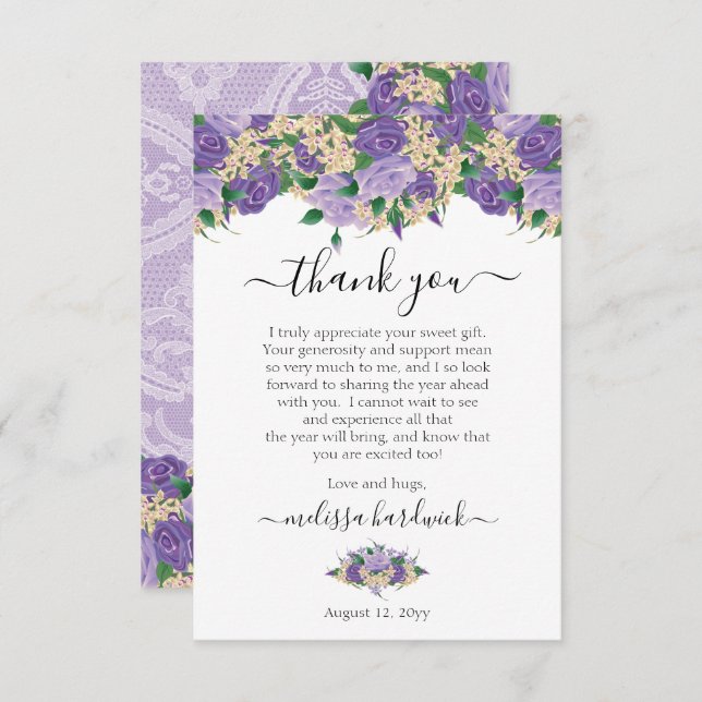 Cartão De Agradecimento Floral Roxo Elegante | Festa de aniversário de ren (Frente/Verso)