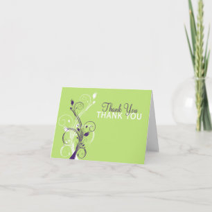 Cartão de Agradecimento Floral Roxo Verde Branco