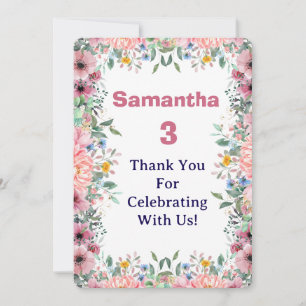Cartão de Agradecimento Floral Samantha, 3º Aniver