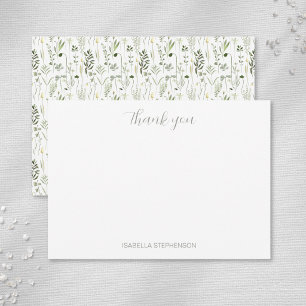 Cartão De Agradecimento Floral Silvestre Aquarela Chic Verde Branco