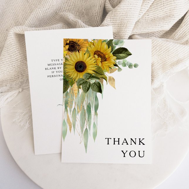 Cartão De Agradecimento Floral Sunflower Eucalyptus Wedding (Floral Sunflower Eucalyptus Wedding Thank You Card)