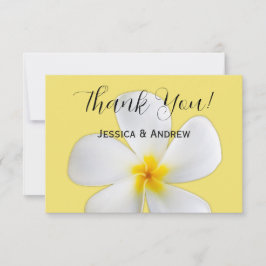 Cartão De Agradecimento Floral Tropical, Plumeria Branca sobre Amarelo, Ca