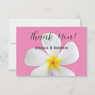 Cartão De Agradecimento Floral Tropical, Plumeria Branca sobre Rosa, Casam