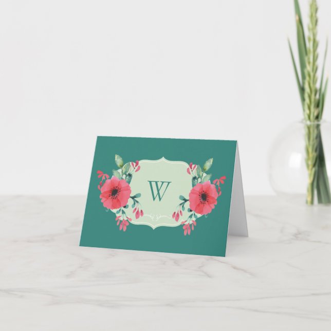 Cartão de Agradecimento Floral Turquesa (Frente)