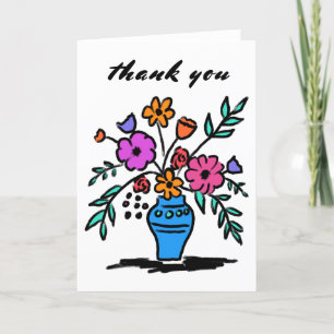 Cartão De Agradecimento Floral Vase Loose Whimical Sketch Chic Colorido