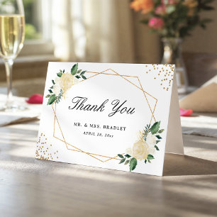 Cartão De Agradecimento Floral Verde Dourado Moderna De Água Obrigado