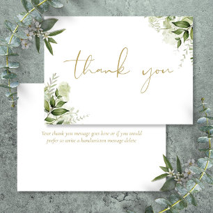Cartão De Agradecimento Floral Verde Personalizado Escrito Elegante Dourad