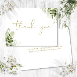 Cartão De Agradecimento Floral Verde Personalizado Escrito Elegante Dourad