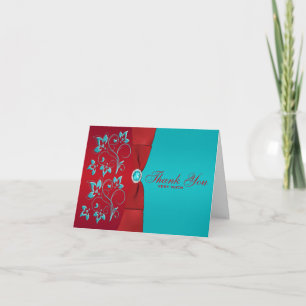 Cartão de Agradecimento Floral Vermelho e Turquesa