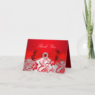 Cartão de Agradecimento Floral Vermelho & Laço
