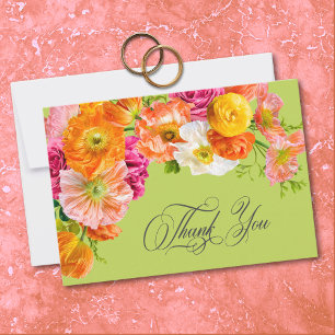 Cartão De Agradecimento Floral Vibrante de Verão Laranja Rosa Casamento