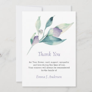Cartão De Agradecimento Floral Watercolor Lilac Simpatia Funeral