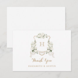 Cartão De Agradecimento Floral White Hydrangea Crest Casamento Monograma