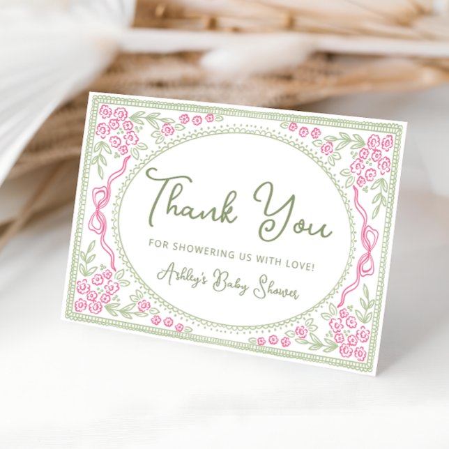 Cartão De Agradecimento Floral Wildflower Girl Baby Shower Thank You Card (Criador carregado)