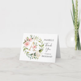 Cartão De Agradecimento Floral Wreath Bridesmaid monograma - letra A