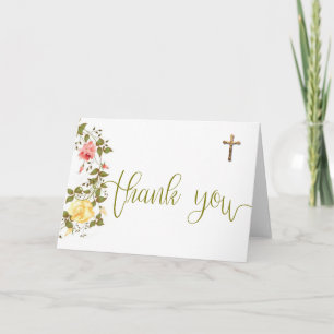 Cartão De Agradecimento Floral Wreath Crucifix Thank You Overlay