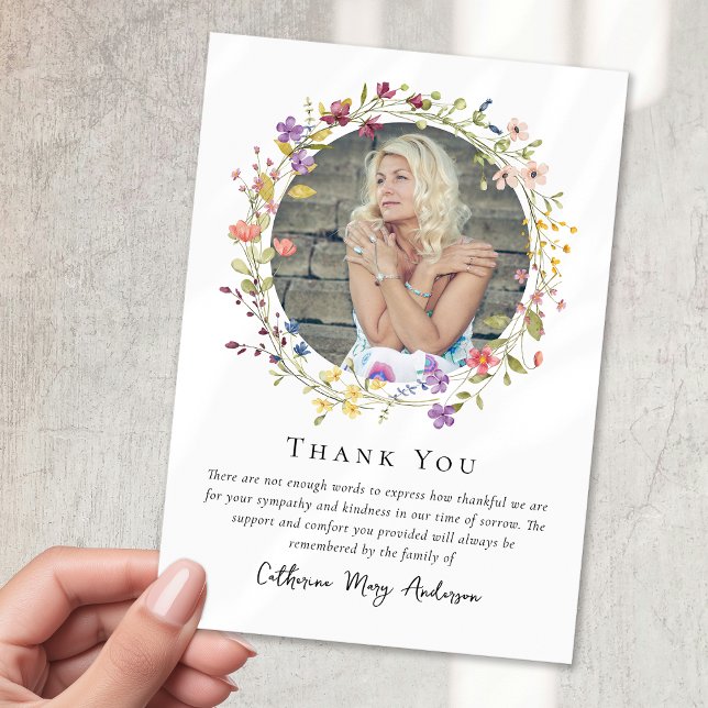 Cartão De Agradecimento Floral Wreath Foto Simpatia Funeral Memorial (Criador carregado)