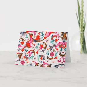 CARTÃO DE AGRADECIMENTO FLORENTINA RENAISSÂNCIA, PEDAÇOS FLORAIS VERMELHOS