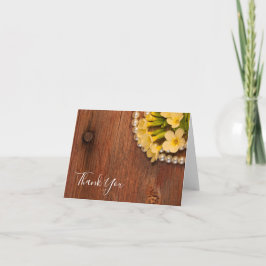 Cartão De Agradecimento Flores Amarelas e Madeira Celestial Obrigado